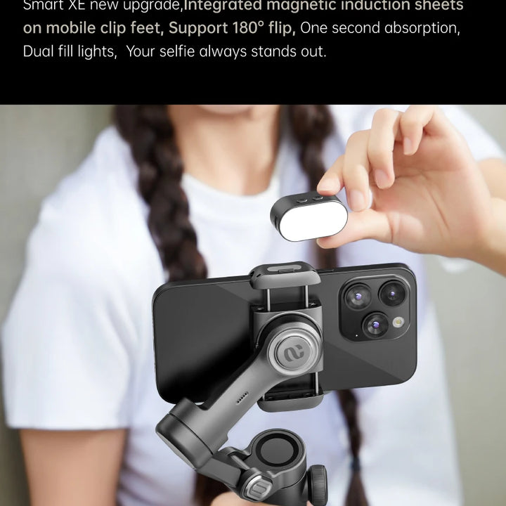 AOCHUAN 3-Axis Handheld Gimbal Stabilizer for Smartphone with Fill Light for iPhone Android Face Tracking Tiktok Vlog Smart XE